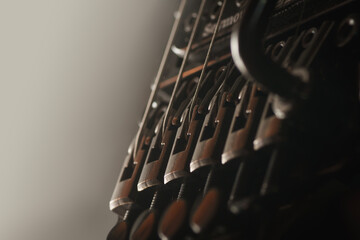 Close-up of electric guitar tremolo bridge