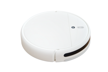 White robot vacuum cleaner, isolated on a white background.
