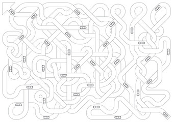 Vector illustration of the entangled roads with riding cars