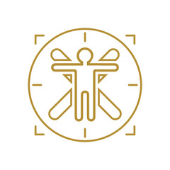 Leonardo Da Vinci Renaissance Human Biology Anatomy Proportion Drawing Circle Artwork Line Gold Vector Icon