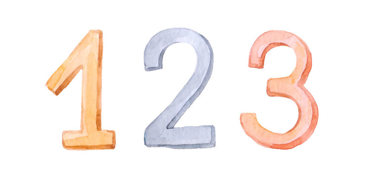 one two three 123 numbers watercolor illustration
