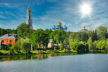 Lavra orthodox Trinity Sergiev Monastery from Kelar Lake, Sergiev Posad