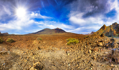 Marsian landscape on the top of Teide volcano, Panorama, Tenerife, Canarian Islands