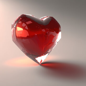Red glass heart. AI render.