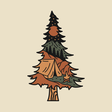 camping and tree graphic illustration vector art t-shirt design