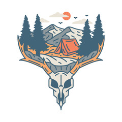 Camping and deer graphic illustration vector art t-shirt design