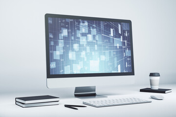 Fototapeta premium Abstract creative statistics data hologram on modern computer monitor, analytics and forecasting concept. 3D Rendering