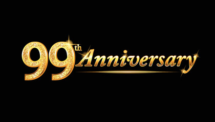 99 anniversary celebration. 99th anniversary celebration. 99 year anniversary celebration with glitter shine and black background.	