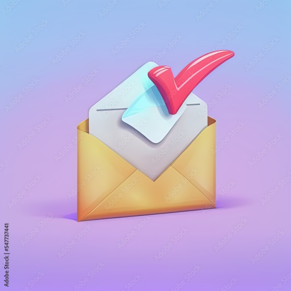 Aufkleber letter with a check mark or confirmation in an open envelope. approval concept. realistic icon. isol