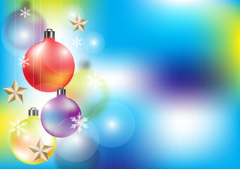 Naklejka na ściany i meble Christmas Ball with Star and Snowflake Decoration on Blur Background