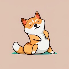 Obraz premium Cute Shiba Inu Dog Stretching Yoga Cartoon 2d illustrated Icon Illustration. Animal Sport Icon Concept Isolated Premium 2d illustrated. Flat Cartoon Style