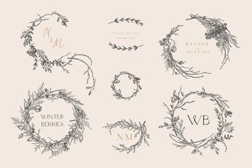 Set with vintage wreaths. Black