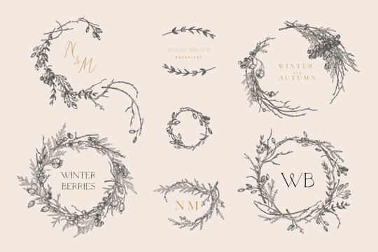 Set with vintage wreaths. Black