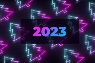 neon 2023 christmas background, 3d render