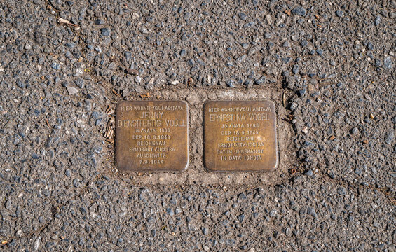 Stolperstein (stumbling stone) on the street of Merano (Meran) in South Tyrol - Trentino Alto Adige - northern Italy - Gunter Damning project (1995) - April 4, 2020