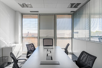 Meeting room for workers in contemporary coworking. Startup business office interior at new...