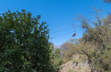 Merano (Meran) in South Tyrol: The chairlift Meran- Dorf Tirol, also known as Panoramalift - Trentino Alto Adige, northern Italy - april 11, 2022
