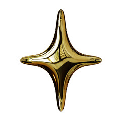 4 point star icon, gold color  baloon 4 point star, 4 point gold inflatable star. 3d render. Png