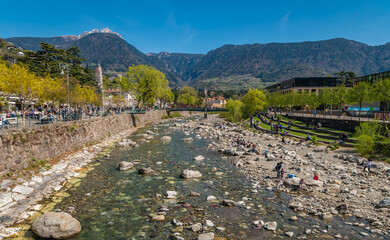 Merano (Meran) in South Tyrol, Trentino Alto Adige - northern Italy - Cityscape of the city at the...