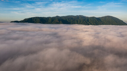 Cam mountain in An Giang, Vietnam in clouds in early morning