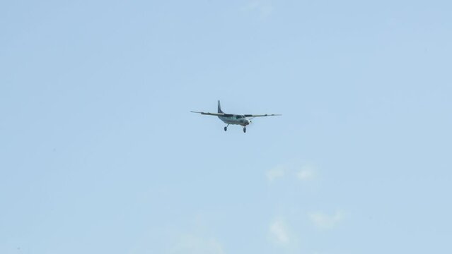 Cessna 208b Grand Caravan G-BZAH light aircraft descending to land in a strong crosswind, Wilts UK
