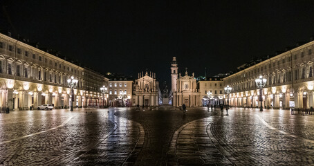 Fototapeta premium The beautiful San Carlo Square illuminated at night
