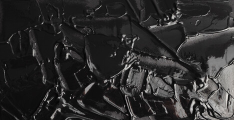 Art modern oil and acrylic smear painting blot frame wall. Abstract black color stain brushstroke texture background.