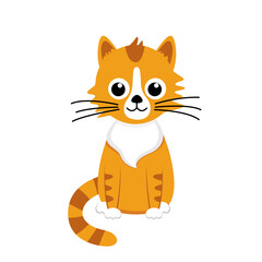 Red tabby kitty sits. Cat, kitten. Flat, cartoon, vector