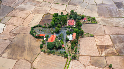 Khmer pagoda between rice fields in An Giang, Vietnam