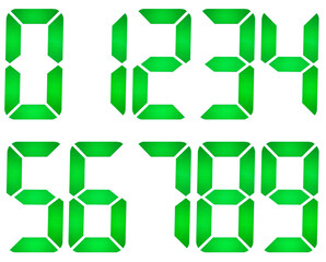 The numbers from 0 to 9 are dialed with seven-segment green indicators isolated on white, blanks...
