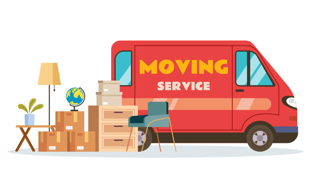 Delivery house truck service van furniture cargo concept. Vector graphic design illustration element