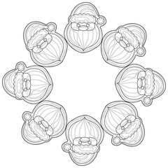 Fototapeta premium Wreath with gingerbread. Santa Claus.Coloring book antistress for children and adults. Illustration isolated on white background.Zen-tangle style. Hand draw