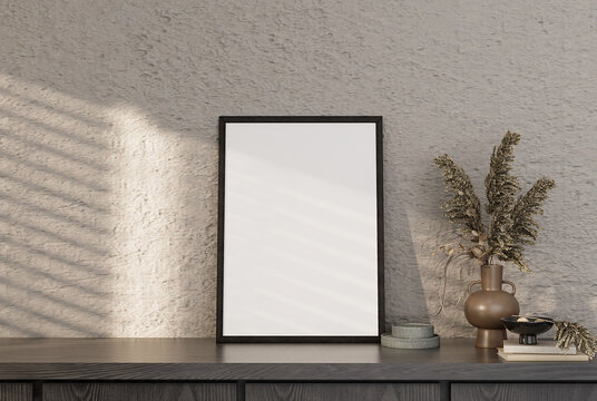 Mock up poster frame in modern interior background, living room,