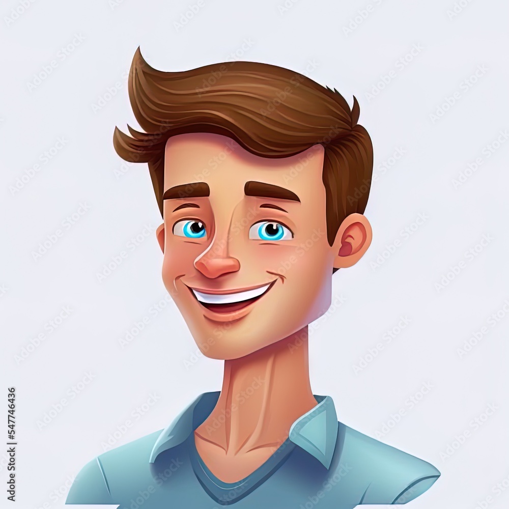 Canvas Prints Happy smiling young man. 3D avatar character illustration. 2d illustrated isolated on white background.