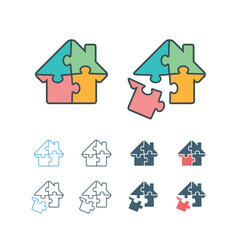 Vector icon set of houses shape four puzzle pieces