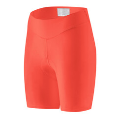 This Front Perspective View Popular Cycling Shorts Mockup In Living Coral Color, will help you to apply your logo or brand design more quickly..