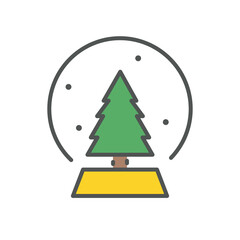 Obraz premium Christmas toy with tree and snow. Vector flat icon on white isolated background