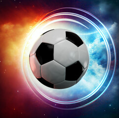Fototapeta premium A soccer ball flying in the air with energy concept background