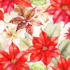 Watercolor christmas background with flowers