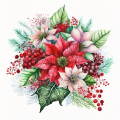 Watercolor christmas background with flowers