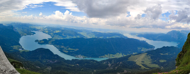 Naklejka na ściany i meble view from the top of the mountain, lakes, Austria lakes, view from above, sky, freedom