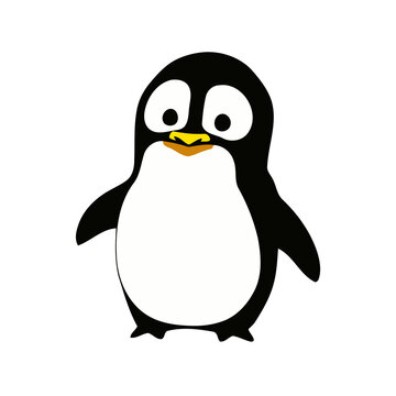 Isolated funny goofy penguin, illustration of a fat character standing still and smiling.
