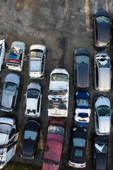 Aerial view of a small car demolition park