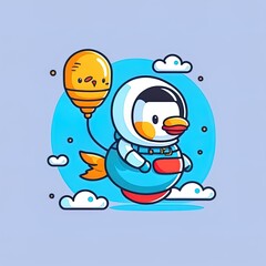 Cute Astronaut Riding Duck Balloon Cartoon 2d illustrated Icon Illustration Science Holiday Icon Concept Isolated Premium 2d illustrated. Flat Cartoon Style