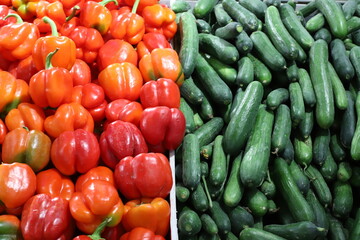 Vegetables and fruits are sold at a bazaar in Israel.