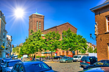 ANTWERP, BELGIUM - JUN 2013: Red brick catholic church on June 7