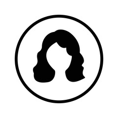 Female, girl, head icon. Black vector illustration.