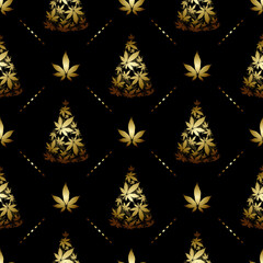 Christmas tree with cannabis leaves seamless  pattern