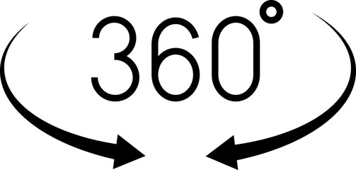 360 degrees vector icon set. Round signs with arrows rotation to 360 degrees. Rotate symbol isolated on transparent background. Vector illustration.