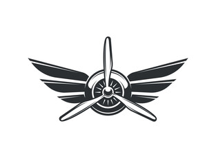 Aviation logo. Aviator symbols in monochrome style. Aviation and airplane emblem, aircraft flight logo, badge illustration
